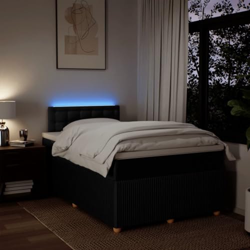 IKAYAA Boxspringbett 120 x 200 cm - Bett mit LED Beleuchtung, Topper & Federkern Matratze - Polsterbett 120 x 200 cm mit Matratze - Bett mit Matratze und Lattenrost Schwarz von IKAYAA