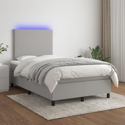 IKAYAA Boxspringbett 120 x 200 mit matratze & Led und USB Bett mit LED Beleuchtung & Topper Bett komplett mit Kopfteil höhenverstellbar -Hellgrau-120 x 200 cm Typ 2 von IKAYAA