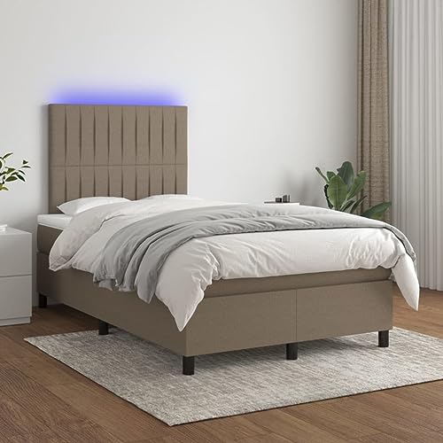 IKAYAA Boxspringbett 120 x 200 mit matratze & Led und USB Bett mit LED Beleuchtung & Topper Bett komplett mit Kopfteil höhenverstellbar -Taupe-120 x 200 cm von IKAYAA
