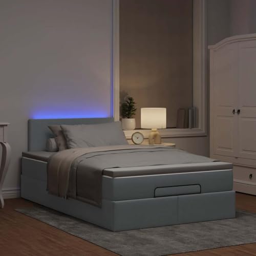 IKAYAA Boxspringbett 120x190 mit matratze und LED Bett mit Stauraum Polsterbett 120x190 mit Matratze Bettgestell mit Lattenrost Stauraum & LED Beleuchtung-Hellgrau-120 x 190 cm-Typ 2 von IKAYAA