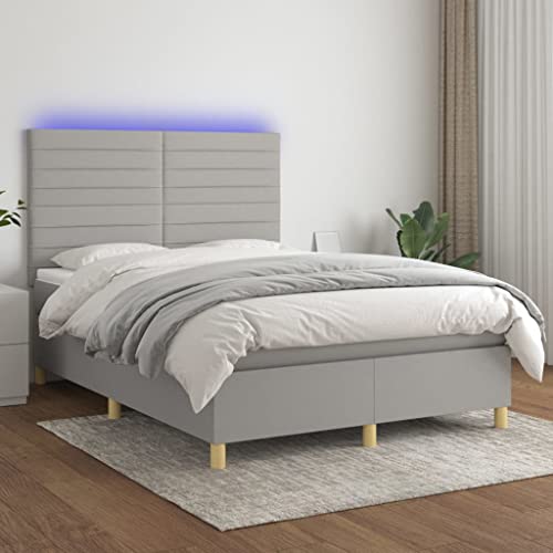 IKAYAA Boxspringbett 140 x 190 mit Matratze Boxspringbett 140x200 mit led und USB Bett mit Matratze & Topper Bett komplett mit Kopfteil Höhenverstellbar-Hellgrau-140 x 190 cm Typ 2 von IKAYAA