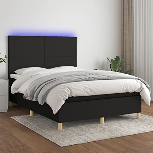 IKAYAA Boxspringbett 140 x 190 mit Matratze Boxspringbett 140x200 mit led und USB Bett mit Matratze & Topper Bett komplett mit Kopfteil Höhenverstellbar-Schwarz-140 x 190 cm von IKAYAA