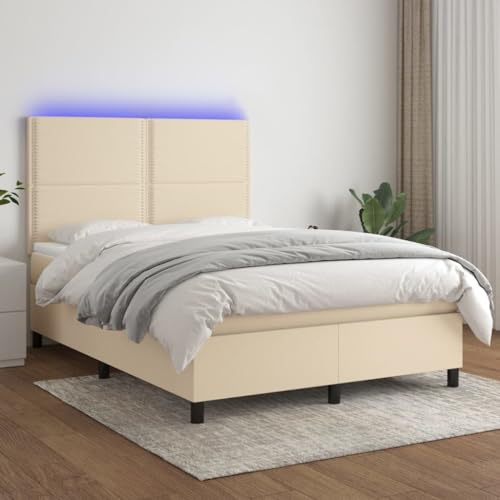 IKAYAA Boxspringbett 140 x 190 mit matratze & Led und USB Bett mit LED Beleuchtung & Topper Bett komplett mit Kopfteil höhenverstellbar -Creme-140 x 190 cm IKAYAA Boxspringbett 140 x 190 mit matratze & Led und USB Bett mit LED Beleuchtung & Topper Bett komplett mit Kopfteil höhenverstellbar -Creme-140 x 190 cm von IKAYAA