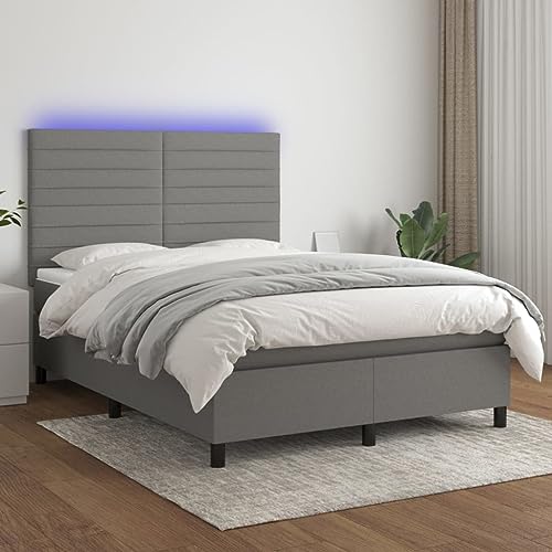 IKAYAA Boxspringbett 140 x 190 mit matratze & Led und USB Bett mit LED Beleuchtung & Topper Bett komplett mit Kopfteil höhenverstellbar -Dunkelgrau-140 x 190 cm Typ 2 von IKAYAA