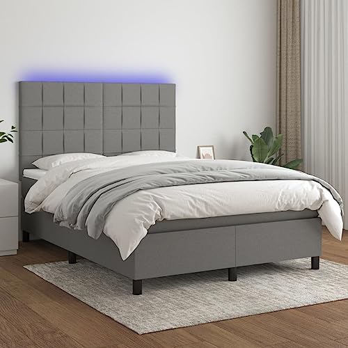 IKAYAA Boxspringbett 140 x 190 mit matratze & Led und USB Bett mit LED Beleuchtung & Topper Bett komplett mit Kopfteil höhenverstellbar -Dunkelgrau-140 x 190 cm Typ 3 von IKAYAA
