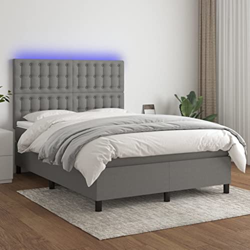 IKAYAA Boxspringbett 140 x 190 mit matratze & Led und USB Bett mit LED Beleuchtung & Topper Bett komplett mit Kopfteil höhenverstellbar -Dunkelgrau-140 x 190 cm Typ 4 von IKAYAA