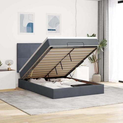 IKAYAA Boxspringbett 140 x 200 cm mit Matratze und Bettkasten und LEDs Boxspringbett mit Stauraum Polsterbett 140 x 200 cm mit Matratze Bett für Schlafzimmer - 140 x 200 cm Dunkelgrau von IKAYAA
