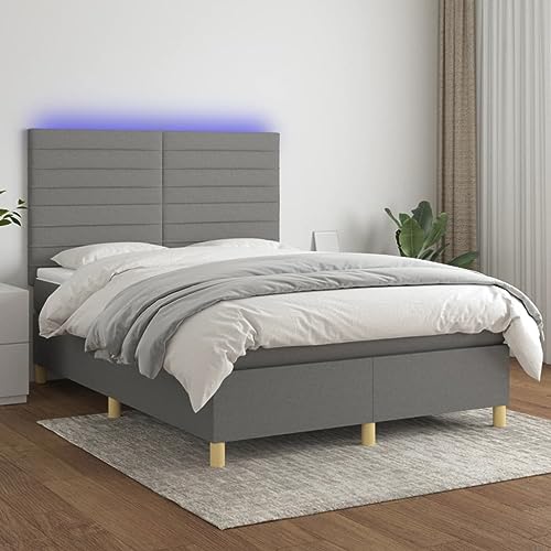 IKAYAA Boxspringbett 140 x 200 mit Matratze Boxspringbett 140x200 mit led und USB Bett mit Matratze & Topper Bett komplett mit Kopfteil Höhenverstellbar-Dunkelgrau-140 x 200 cm Typ 2 von IKAYAA