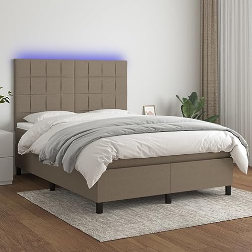 IKAYAA Boxspringbett 140 x 200 mit matratze & Led und USB Bett mit LED Beleuchtung & Topper Bett komplett mit Kopfteil höhenverstellbar -Taupe-140 x 200 cm von IKAYAA