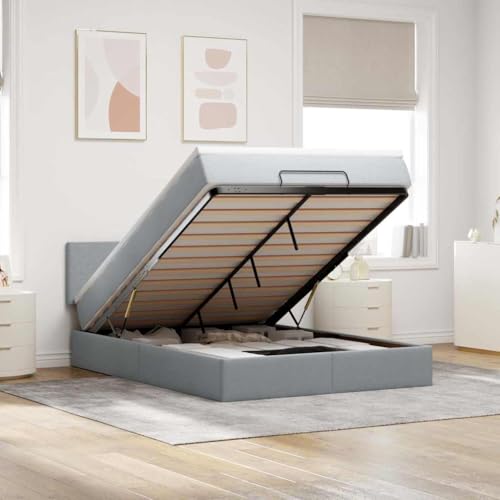 IKAYAA Boxspringbett 140x200 mit Matratze und Bettkasten Boxspringbett mit Stauraum Polsterbett 140x200 mit Matratze Bettgestell mit Lattenrost-Hellgrau-140 x 200 cm von IKAYAA