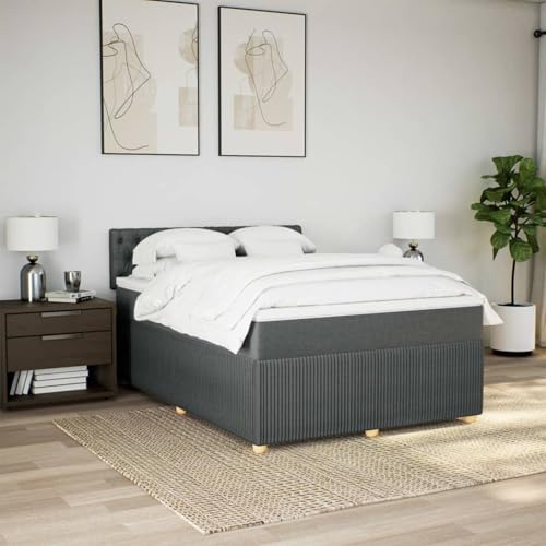 IKAYAA Boxspringbett 160 x 200 cm mit Matratze, Topper & Kopfteil, Bett mit Matratze und Lattenrost 160 x 200 cm Polsterbett 160 x 200 cm Dunkelgrau von IKAYAA