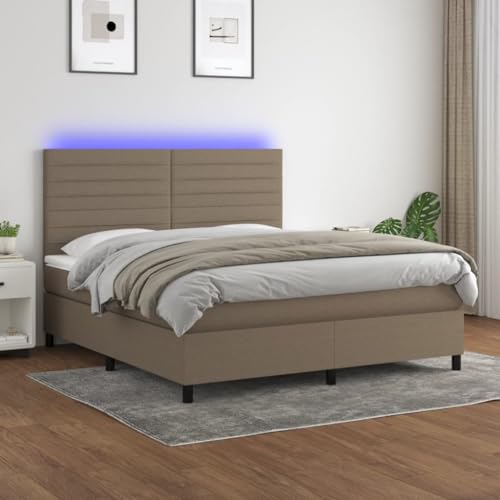 IKAYAA Boxspringbett 160 x 200 mit matratze & Led und USB Bett mit LED Beleuchtung & Topper Bett komplett mit Kopfteil höhenverstellbar -Taupe-160 x 200 cm Typ 2 von IKAYAA