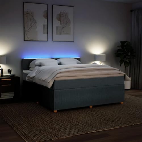 IKAYAA Boxspringbett 180 x 200 cm - Bett mit LED Beleuchtung, Topper & Federkern Matratze - Polsterbett 180 x 200 cm mit Matratze - Bett mit Matratze und Lattenrost Dunkelgrau Type-1 von IKAYAA