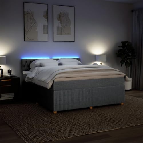 IKAYAA Boxspringbett 180 x 200 cm - Bett mit LED Beleuchtung, Topper & Federkern Matratze - Polsterbett 180 x 200 cm mit Matratze - Bett mit Matratze und Lattenrost Hellgrau Type-1 von IKAYAA