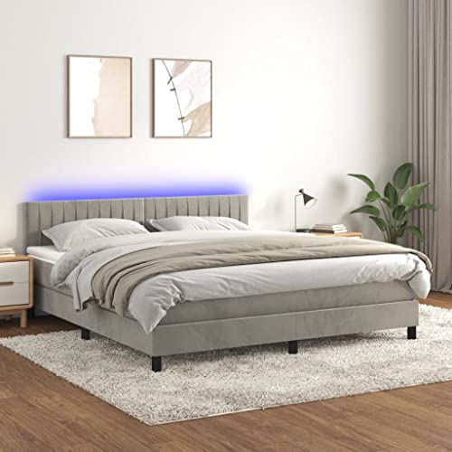 IKAYAA Boxspringbett 180 x 200 cm - Bett mit LED Beleuchtung, Topper & Matratzen - Boxspringbett 180 x 200 cm mit Matratze, Einzelbett mit Matratze, Polsterbett 180 x 200 cm Hellgrau Type-33 von IKAYAA