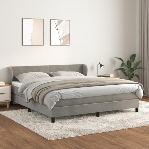 IKAYAA Boxspringbett 180 x 200 cm Mit Matratze Samt, Polsterbett Chesterfield Steppung, Bettgestell Komplett, Hellgrau Type-65 IKAYAA Boxspringbett 180 x 200 cm Mit Matratze Samt, Polsterbett Chesterfield Steppung, Bettgestell Komplett, Hellgrau Type-65 von IKAYAA