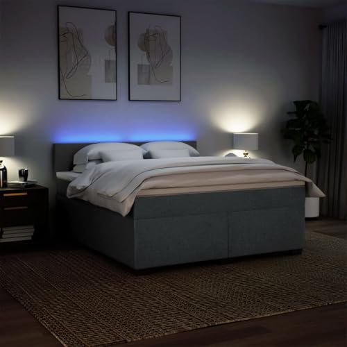 IKAYAA Boxspringbett 180 x 200 cm mit Matratze, LED Beleuchtung, Topper & Kopfteil, Bett mit Matratze und Lattenrost 180 x 200 cm, Polsterbett 180 x 200 cm Dunkelgrau von IKAYAA