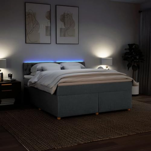 IKAYAA Boxspringbett 180 x 200 cm mit Matratze, LED Beleuchtung, Topper & Kopfteil, Bett mit Matratze und Lattenrost 180 x 200 cm Polsterbett 180 x 200 cm mit Matratze Dunkelgrau von IKAYAA