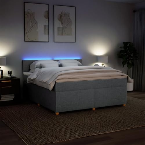 IKAYAA Boxspringbett 180 x 200 cm mit Matratze, LED Beleuchtung, Topper & Kopfteil, Bett mit Matratze und Lattenrost 180 x 200 cm Polsterbett 180 x 200 cm mit Matratze Hellgrau von IKAYAA