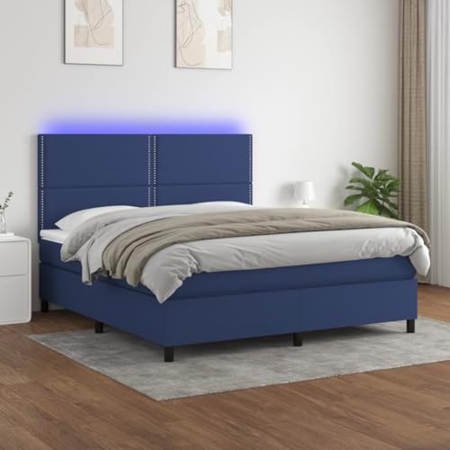 IKAYAA Boxspringbett 180 x 200 mit matratze & Led und USB Bett mit LED Beleuchtung & Topper Bett komplett mit Kopfteil höhenverstellbar -Blau-180 x 200 cm Typ 2 von IKAYAA