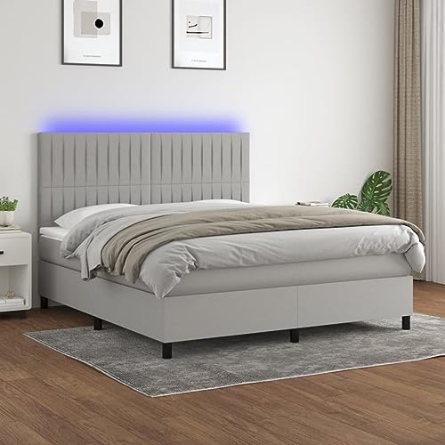 IKAYAA Boxspringbett 180 x 200 mit matratze & Led und USB Bett mit LED Beleuchtung & Topper Bett komplett mit Kopfteil höhenverstellbar -Hellgrau-180 x 200 cm von IKAYAA