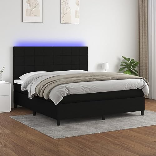 IKAYAA Boxspringbett 180 x 200 mit matratze & Led und USB Bett mit LED Beleuchtung & Topper Bett komplett mit Kopfteil höhenverstellbar -Schwarz-180 x 200 cm von IKAYAA