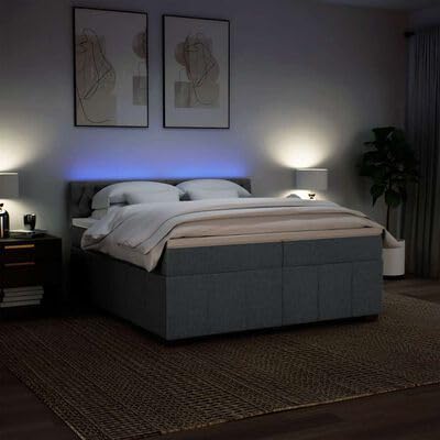 IKAYAA Boxspringbett 200 x 200 cm - Bett mit LED Beleuchtung, Federkern Matratze,Topper & Kopfteil - Polsterbett 200 x 200 cm mit Matratze - Bett mit Matratze und Lattenrost Dunkelgrau IKAYAA Boxspringbett 200 x 200 cm - Bett mit LED Beleuchtung, Federkern Matratze,Topper & Kopfteil - Polsterbett 200 x 200 cm mit Matratze - Bett mit Matratze und Lattenrost Dunkelgrau von IKAYAA