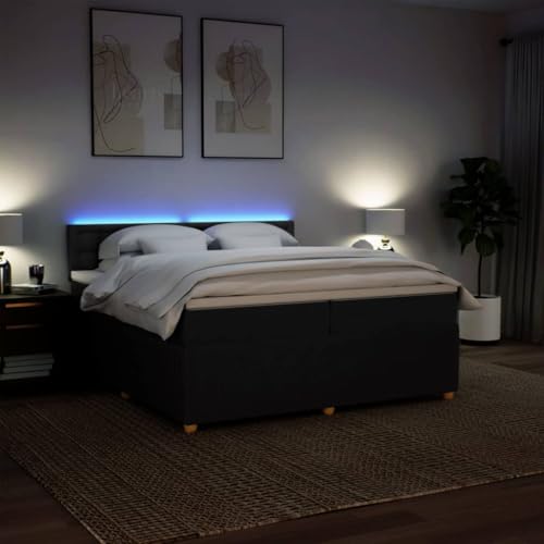 IKAYAA Boxspringbett 200 x 200 cm - Bett mit LED Beleuchtung, Topper & Federkern Matratze - Polsterbett 200 x 200 cm mit Matratze - Bett mit Matratze und Lattenrost Schwarz von IKAYAA