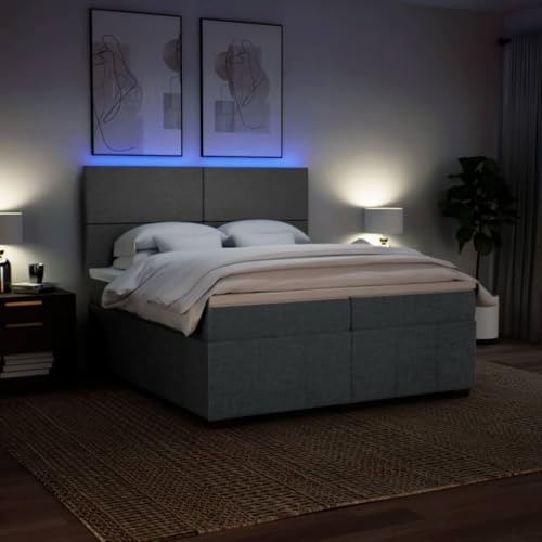 IKAYAA Boxspringbett 200 x 200 cm - Bett mit LED Beleuchtung, Topper & Matratzen - Bett 200 x 200 cm mit Matratze und Lattenrost - Doppelbett - Dunkelgrau von IKAYAA