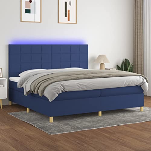 IKAYAA Boxspringbett 200 x 200 mit Matratze Boxspringbett 140x200 mit led und USB Bett mit Matratze & Topper Bett komplett mit Kopfteil Höhenverstellbar-Blau-200 x 200 cm von IKAYAA