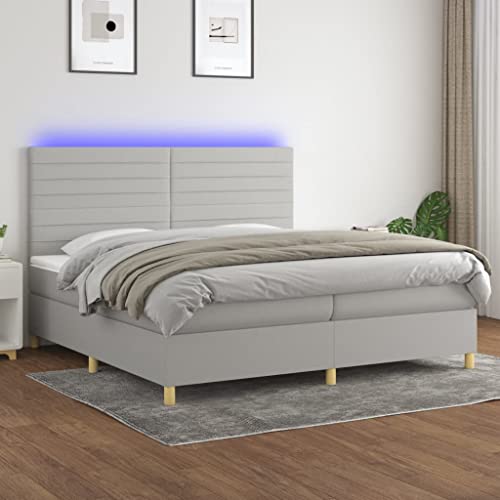 IKAYAA Boxspringbett 200 x 200 mit Matratze Boxspringbett 140x200 mit led und USB Bett mit Matratze & Topper Bett komplett mit Kopfteil Höhenverstellbar-Hellgrau-200 x 200 cm von IKAYAA