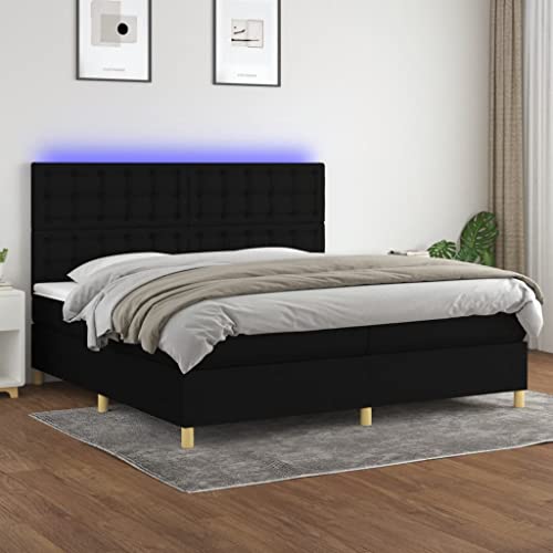 IKAYAA Boxspringbett 200 x 200 mit Matratze Boxspringbett 140x200 mit led und USB Bett mit Matratze & Topper Bett komplett mit Kopfteil Höhenverstellbar-Schwarz-200 x 200 cm von IKAYAA