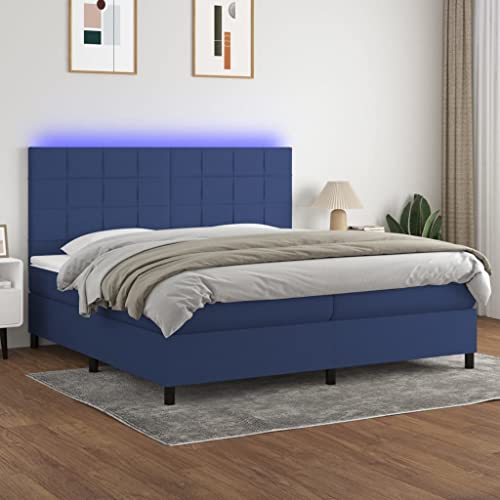 IKAYAA Boxspringbett 200 x 200 mit matratze & Led und USB Bett mit LED Beleuchtung & Topper Bett komplett mit Kopfteil höhenverstellbar -Blau-200 x 200 cm Typ 2 von IKAYAA