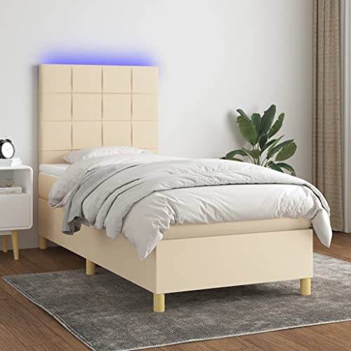 IKAYAA Boxspringbett 80 x 200 mit Matratze Boxspringbett 140x200 mit led und USB Bett mit Matratze & Topper Bett komplett mit Kopfteil Höhenverstellbar-Creme-80 x 200 cm Typ 2 von IKAYAA