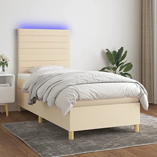 IKAYAA Boxspringbett 80 x 200 mit Matratze Boxspringbett 140x200 mit led und USB Bett mit Matratze & Topper Bett komplett mit Kopfteil Höhenverstellbar-Creme-80 x 200 cm von IKAYAA