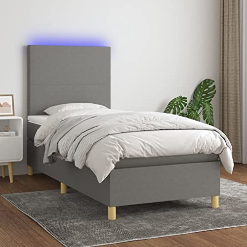 IKAYAA Boxspringbett 80 x 200 mit Matratze Boxspringbett 140x200 mit led und USB Bett mit Matratze & Topper Bett komplett mit Kopfteil Höhenverstellbar-Dunkelgrau-80 x 200 cm Typ 2 von IKAYAA