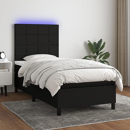 IKAYAA Boxspringbett 80 x 200 mit matratze & Led und USB Bett mit LED Beleuchtung & Topper Bett komplett mit Kopfteil höhenverstellbar -Schwarz-80 x 200 cm Typ 3 von IKAYAA