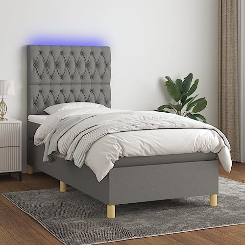 IKAYAA Boxspringbett 90 x 190 mit Matratze Boxspringbett 140x200 mit led und USB Bett mit Matratze & Topper Bett komplett mit Kopfteil Höhenverstellbar-Dunkelgrau-90 x 190 cm Typ 2 von IKAYAA