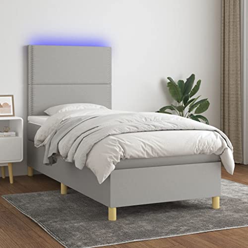 IKAYAA Boxspringbett 90 x 190 mit Matratze Boxspringbett 140x200 mit led und USB Bett mit Matratze & Topper Bett komplett mit Kopfteil Höhenverstellbar-Hellgrau-90 x 190 cm Typ 2 IKAYAA Boxspringbett 90 x 190 mit Matratze Boxspringbett 140x200 mit led und USB Bett mit Matratze & Topper Bett komplett mit Kopfteil Höhenverstellbar-Hellgrau-90 x 190 cm Typ 2 von IKAYAA