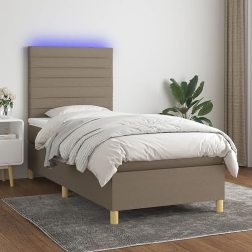 IKAYAA Boxspringbett 90 x 190 mit Matratze Boxspringbett 140x200 mit led und USB Bett mit Matratze & Topper Bett komplett mit Kopfteil Höhenverstellbar-Taupe-90 x 190 cm Typ 3 von IKAYAA