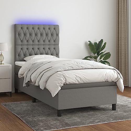 IKAYAA Boxspringbett 90 x 190 mit matratze & Led und USB Bett mit LED Beleuchtung & Topper Bett komplett mit Kopfteil höhenverstellbar -Dunkelgrau-90 x 190 cm Typ 3 von IKAYAA