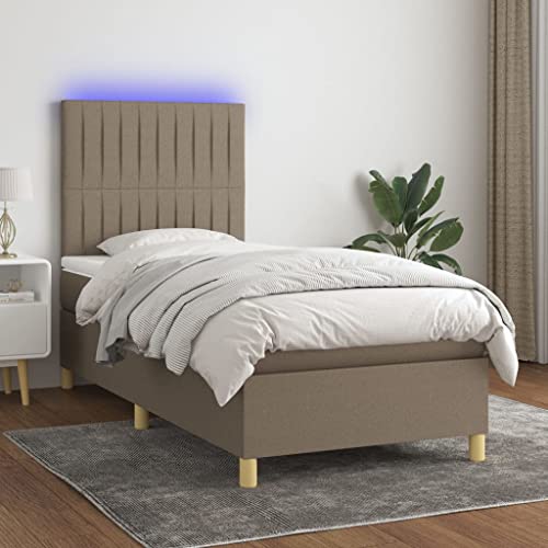 IKAYAA Boxspringbett 90 x 200 mit Matratze Boxspringbett 140x200 mit led und USB Bett mit Matratze & Topper Bett komplett mit Kopfteil Höhenverstellbar-Taupe-90 x 200 cm Typ 2 von IKAYAA