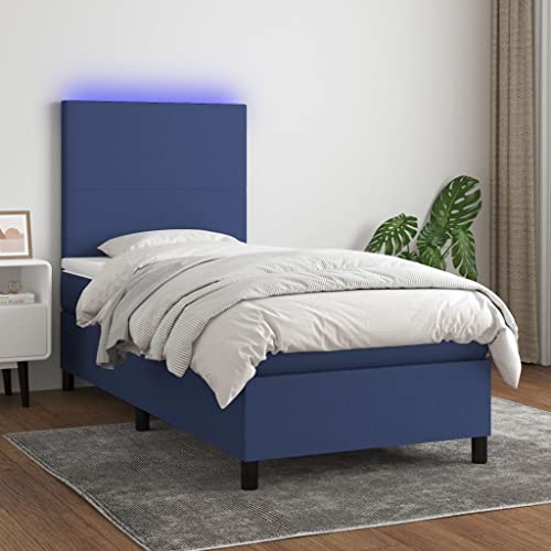 IKAYAA Boxspringbett 90 x 200 mit matratze & Led und USB Bett mit LED Beleuchtung & Topper Bett komplett mit Kopfteil höhenverstellbar -Blau-90 x 200 cm Typ 2 von IKAYAA