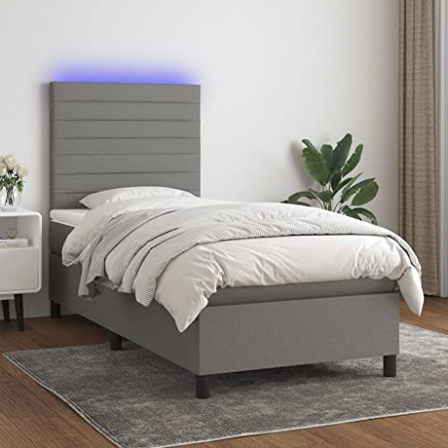 IKAYAA Boxspringbett 90 x 200 mit matratze & Led und USB Bett mit LED Beleuchtung & Topper Bett komplett mit Kopfteil höhenverstellbar -Dunkelgrau-90 x 200 cm Typ 3 von IKAYAA