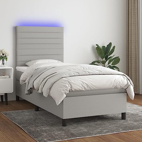 IKAYAA Boxspringbett 90 x 200 mit matratze & Led und USB Bett mit LED Beleuchtung & Topper Bett komplett mit Kopfteil höhenverstellbar -Hellgrau-90 x 200 cm Typ 2 IKAYAA Boxspringbett 90 x 200 mit matratze & Led und USB Bett mit LED Beleuchtung & Topper Bett komplett mit Kopfteil höhenverstellbar -Hellgrau-90 x 200 cm Typ 2 von IKAYAA