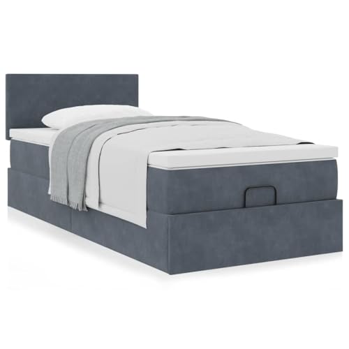 IKAYAA Boxspringbett 90x200 mit Matratze und Bettkasten Boxspringbett mit Stauraum Polsterbett 90x200 mit stauraum Bettgestell mit Lattenrost-Dunkelgrau-90 x 200 cm von IKAYAA