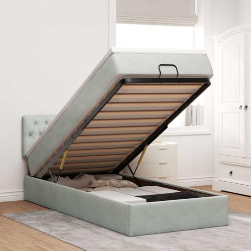 IKAYAA Boxspringbett 90x200 mit Matratze und Bettkasten Boxspringbett mit Stauraum Polsterbett 90x200 mit stauraum Bettgestell mit Lattenrost-Hellgrau-90 x 200 cm von IKAYAA