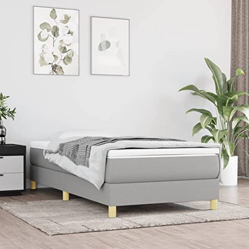 IKAYAA Boxspringbett 90x200 mit matratze Polsterbett 90x200 mit matratze Bett 90x200 mit lattenrost und matratze Boxspringbett Ohne kopfteil Stoff-Hellgrau-90 x 200 cm von IKAYAA