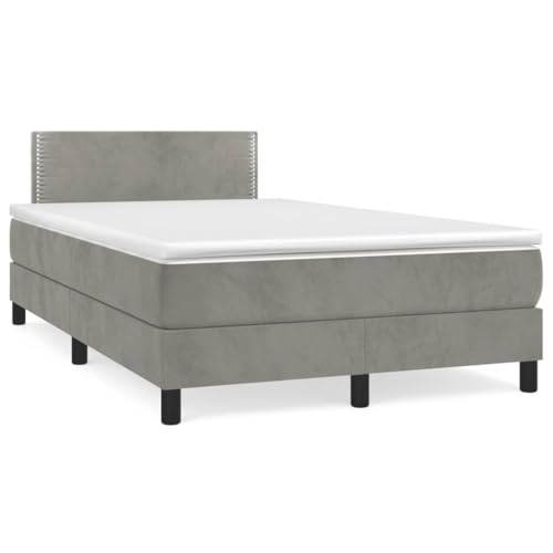 IKAYAA Boxspringbett mit Matratze Boxspringbett 120x190 mit matratze Bett 120x190 mit matratze und lattenrost Bett 120x190 mit Verstellbar Kopfteil Samt-Hellgrau-120 x 190 cm-2 von IKAYAA