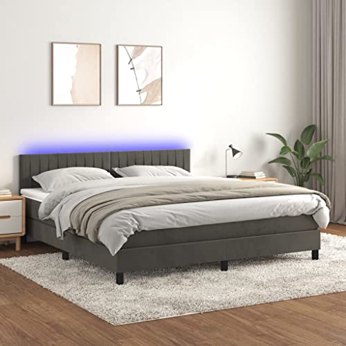 IKAYAA Boxspringbett mit Matratze LED Bett 160x200 mit matratze und lattenrost Boxspringbett 160x200 mit matratze Bett komplett mit Kopfteil Samt-Dunkelgrau-160 x 200 cm-2 von IKAYAA